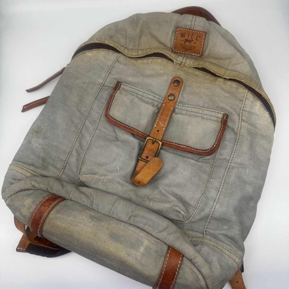 Will Leather Goods Backpack Blue Coated Canvas w/FLAWS